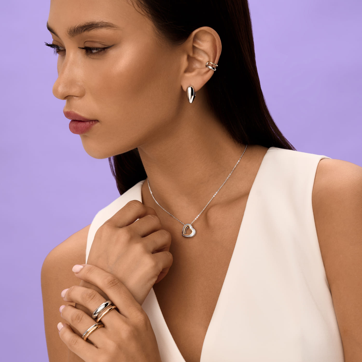 Серьги конго серебро 925 серебряные сердечки дутые Серьги конго серебро 925 серебряные сердечки дутые