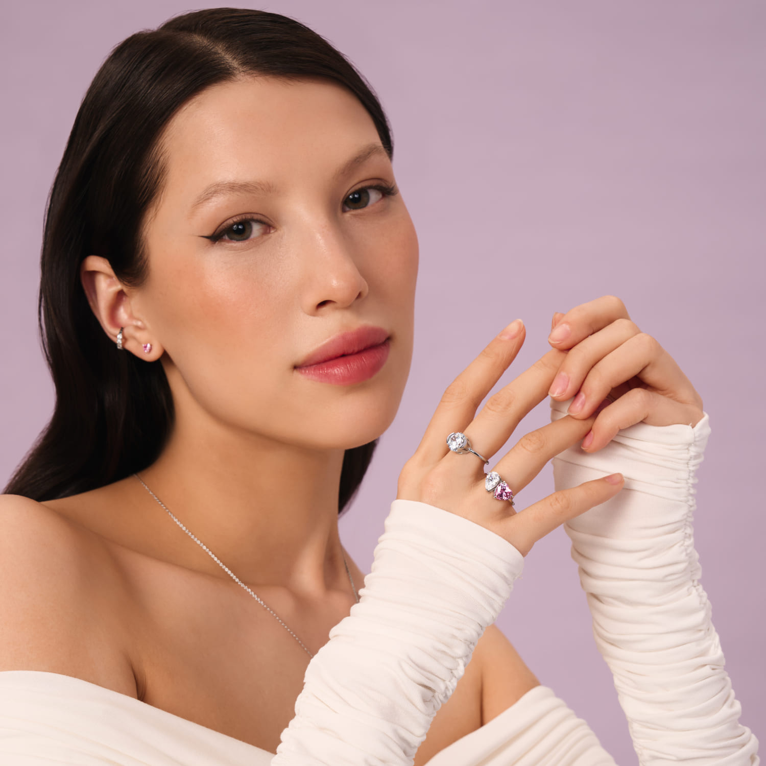 Серебряное кольцо Toi et Moi с фианитами в гранках сердце и груша Серебряное кольцо Toi et Moi с фианитами в гранках сердце и груша