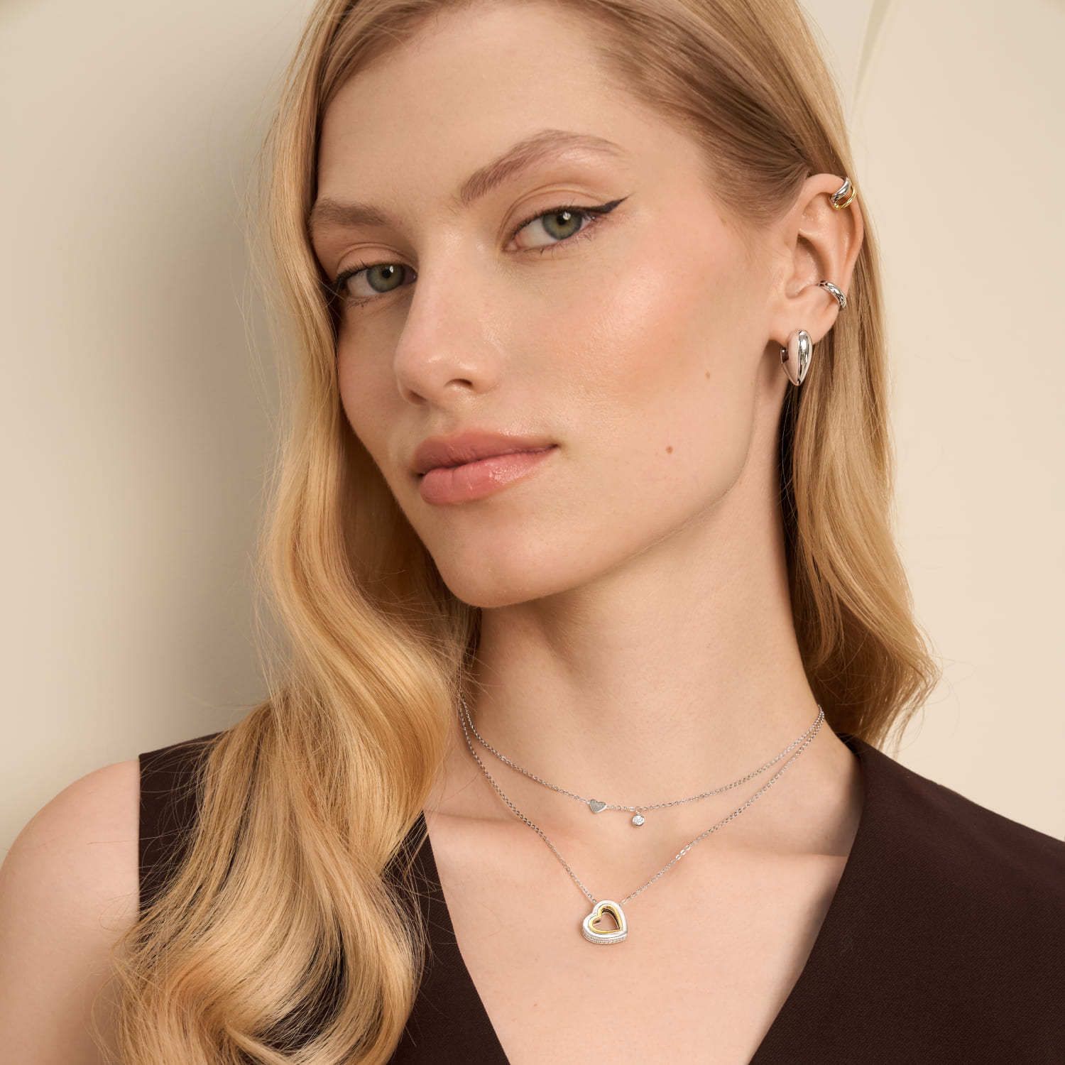 Серьги конго серебро 925 серебряные сердечки дутые Серьги конго серебро 925 серебряные сердечки дутые