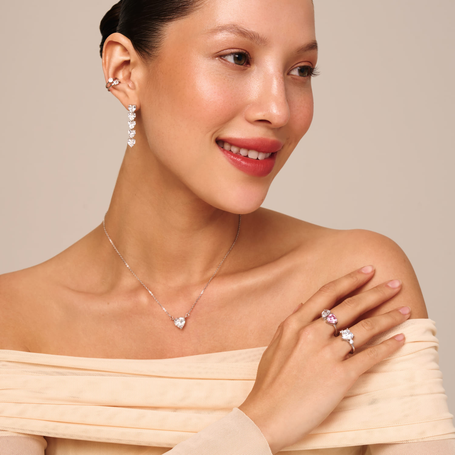 Серебряное кольцо Toi et Moi с фианитами в гранках сердце и груша Серебряное кольцо Toi et Moi с фианитами в гранках сердце и груша